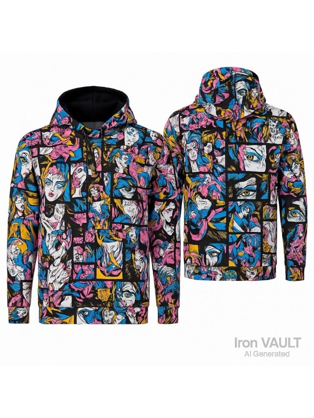 Fresh Prints of Tokyo Comic Print Hoodie Men’s Medium Black White Multi Color